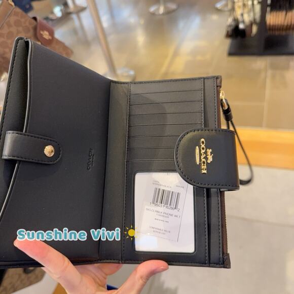 NWT COACH Tech Wallet in Colorblock Signature Canvas C2874 BROWN/BLACK - Picture 4 of 4